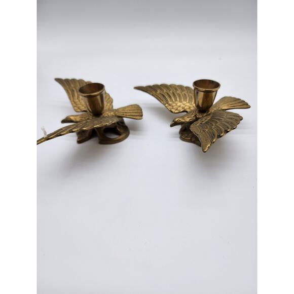 Vintage Solid Brass Flying Eagle Taper Candle Holders - Picture 2 of 3